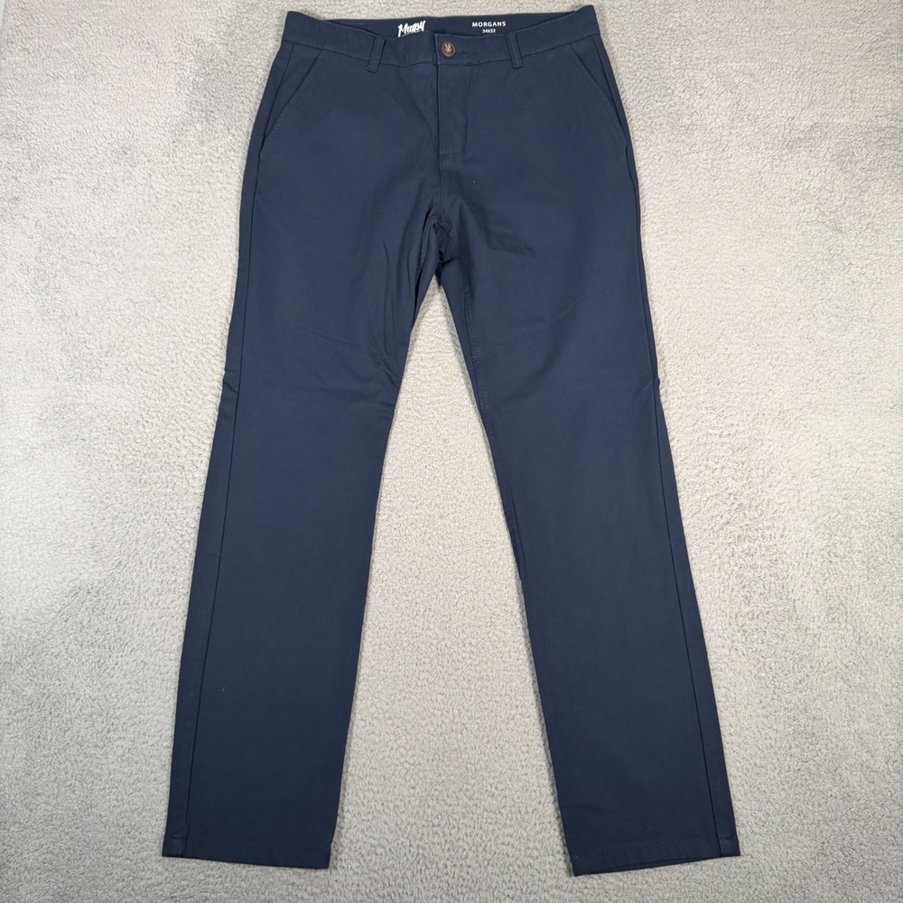 Mugsy Pants Mens 34x32 (Fits 34x31.5) Blue Morgans Stretch Straight Leg Chino